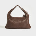 Large Hobo Intrecciato Leather Shoulder Bag in Dark Brown