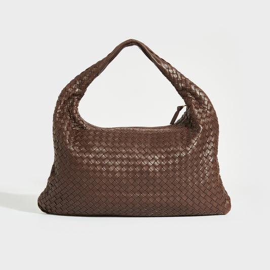 Large Hobo Intrecciato Leather Shoulder Bag in Dark Brown