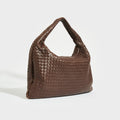 Large Hobo Intrecciato Leather Shoulder Bag in Dark Brown