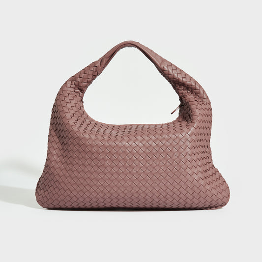 Large Hobo Intrecciato Leather Shoulder Bag in Mauve