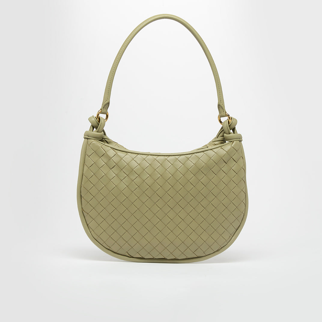 Medium Gemelli Intrecciato Leather Shoulder Bag in Travertine