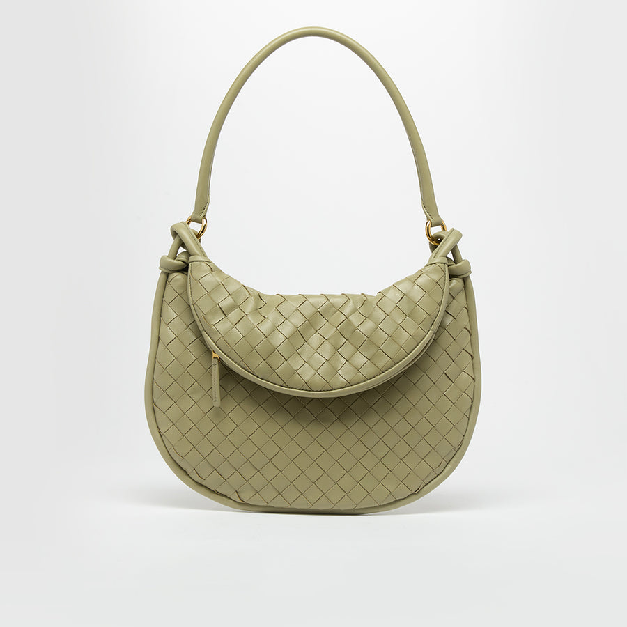 Medium Gemelli Intrecciato Leather Shoulder Bag in Travertine