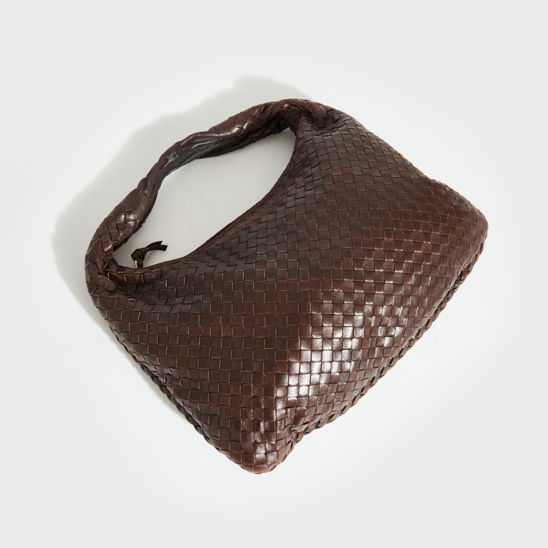 BOTTEGA VENETA Medium Hobo Intrecciato Leather Shoulder Bag in Dark Brown