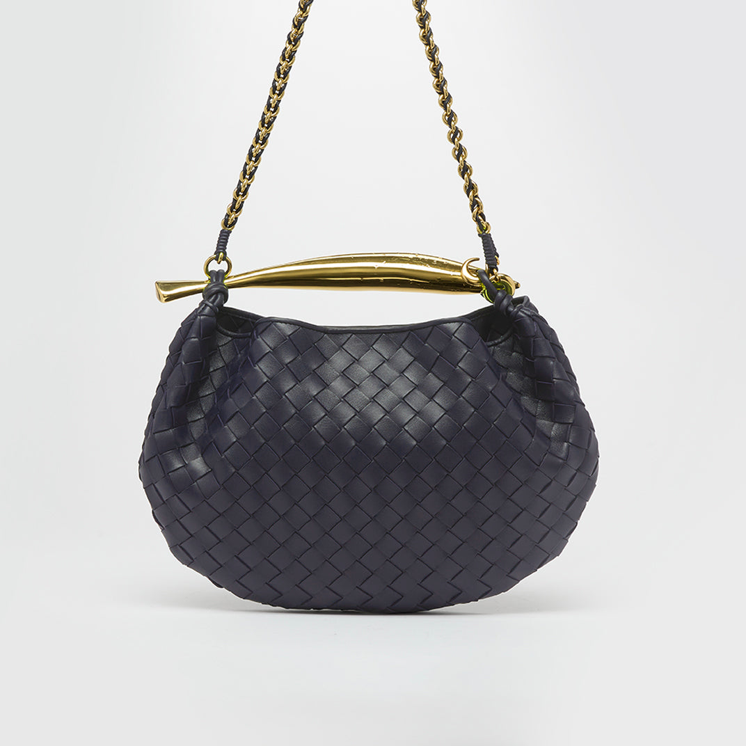Classic Sardine With Chain Intrecciato Leather Bag in Abyss Blue