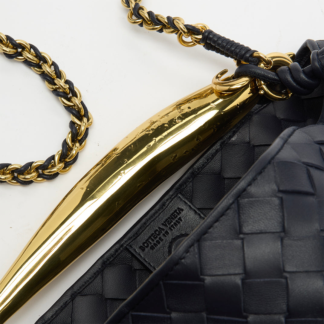 Classic Sardine With Chain Intrecciato Leather Bag in Abyss Blue