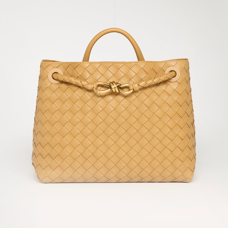 Medium Andiamo Intrecciato Leather Bag in Dark Praline