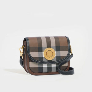 BURBERRY Check and Leather Small Elizabeth Bag in Dark Birch Brown [Resale]