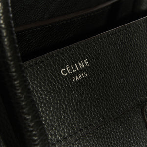 CELINE Mini Luggage Handbag in Black Grained Leather