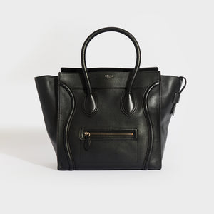 CELINE Mini Luggage Handbag in Black Grained Leather