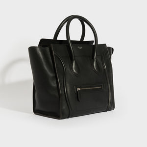 CELINE Mini Luggage Handbag in Black Grained Leather