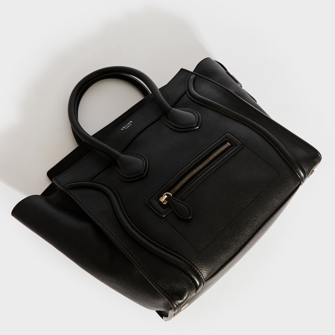 Mini Luggage Handbag in Black Grained Leather
