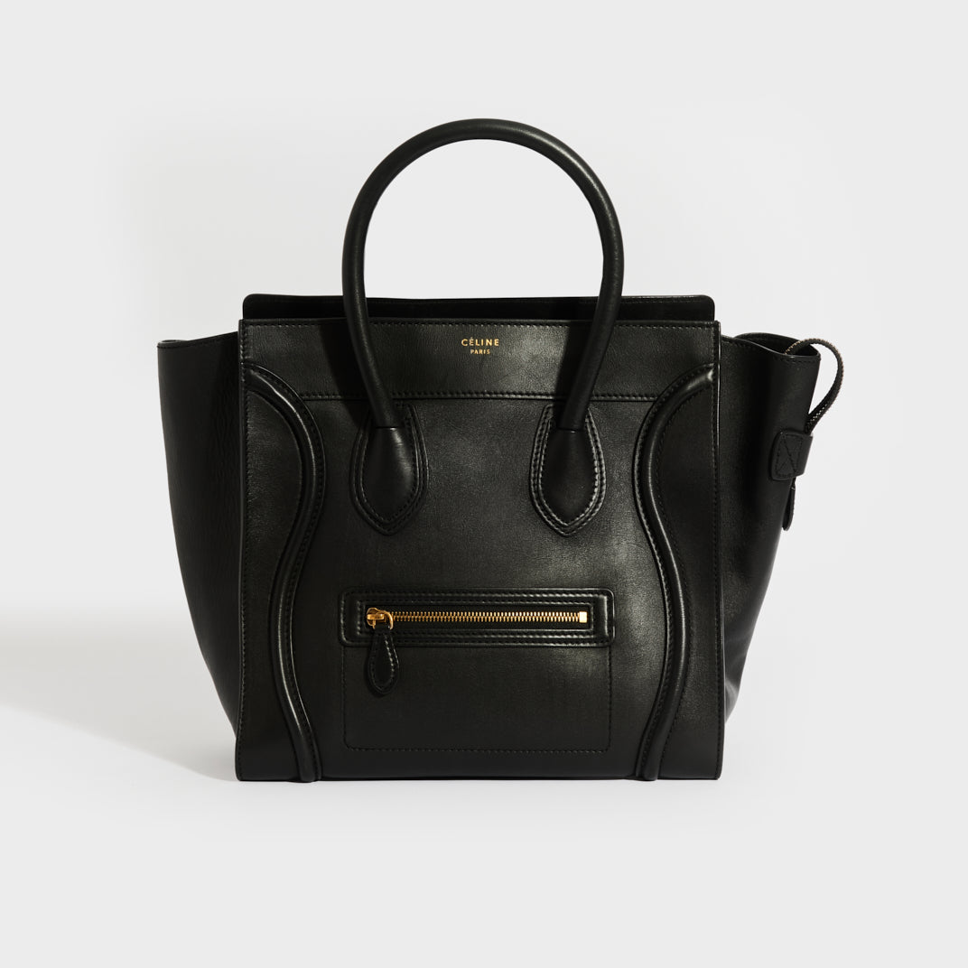 Mini Luggage Handbag in Black Smooth Leather