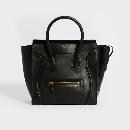 Mini Luggage Handbag in Black Smooth Leather