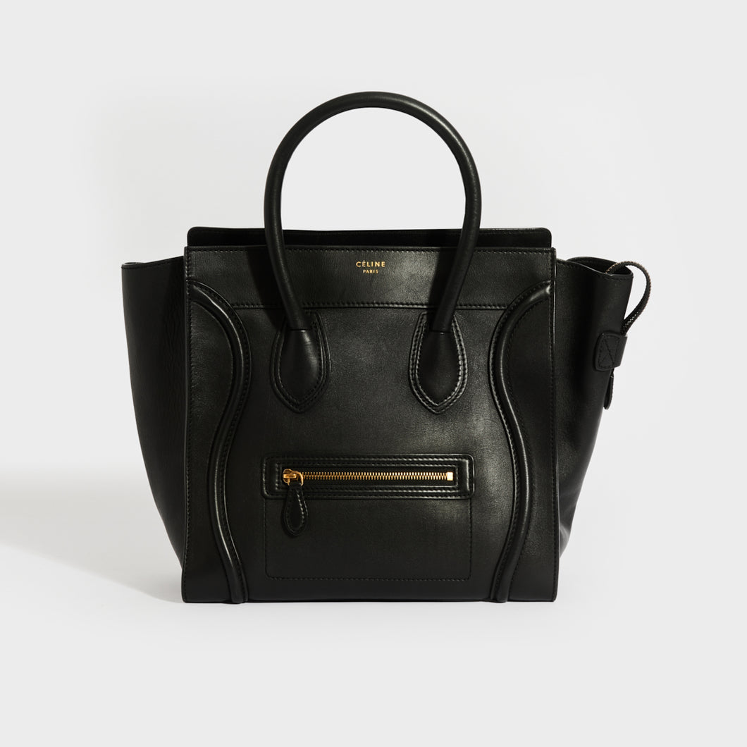 CELINE Mini Luggage Handbag in Black Smooth Leather