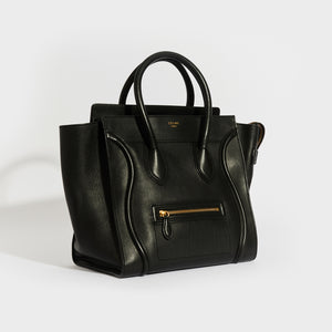 CELINE Mini Luggage Handbag in Black Smooth Leather