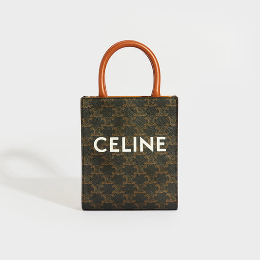 Mini Vertical Triomphe Cabas Tote in Brown Canvas