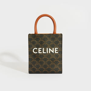 CELINE Mini Vertical Triomphe Cabas Tote in Brown Canvas