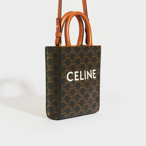 CELINE Mini Vertical Triomphe Cabas Tote in Brown Canvas