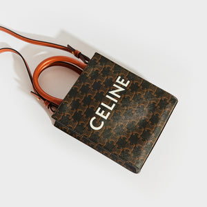 CELINE Mini Vertical Triomphe Cabas Tote in Brown Canvas