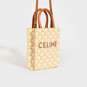 CELINE Mini Vertical Triomphe Cabas Tote in White Canvas