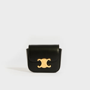 CELINE Mini Triomphe Leather Shoulder Bag in Black