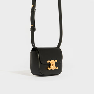 CELINE Mini Triomphe Leather Shoulder Bag in Black