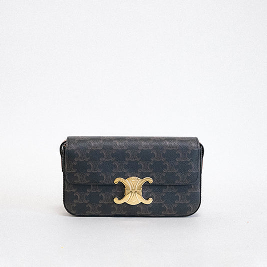 Small Triomphe Claude Shoulder Bag in Brown Canvas