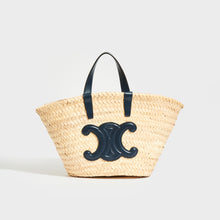 Load image into Gallery viewer, CELINE Triomphe Panier Basket Bag in Raffia and Navy