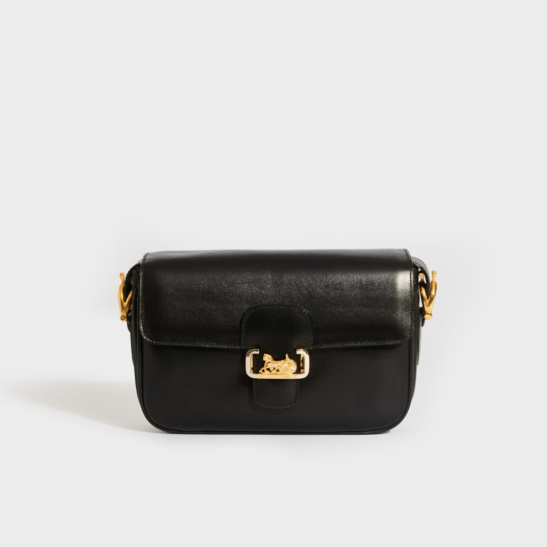 CELINE Vintage Horse Carriage Leather Shoulder Bag in Black