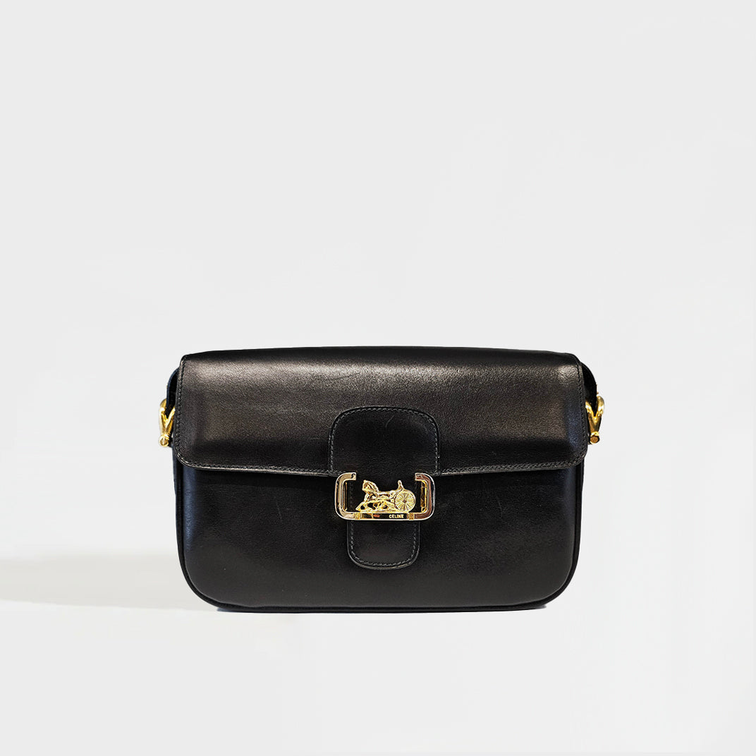 Vintage Horse Carriage Leather Shoulder Bag in Black [ReSale]