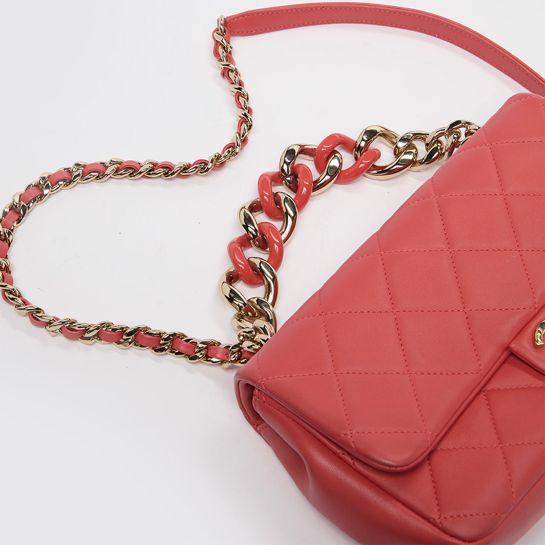 Elegant Chain Single Flap Bag in Coral Lambskin