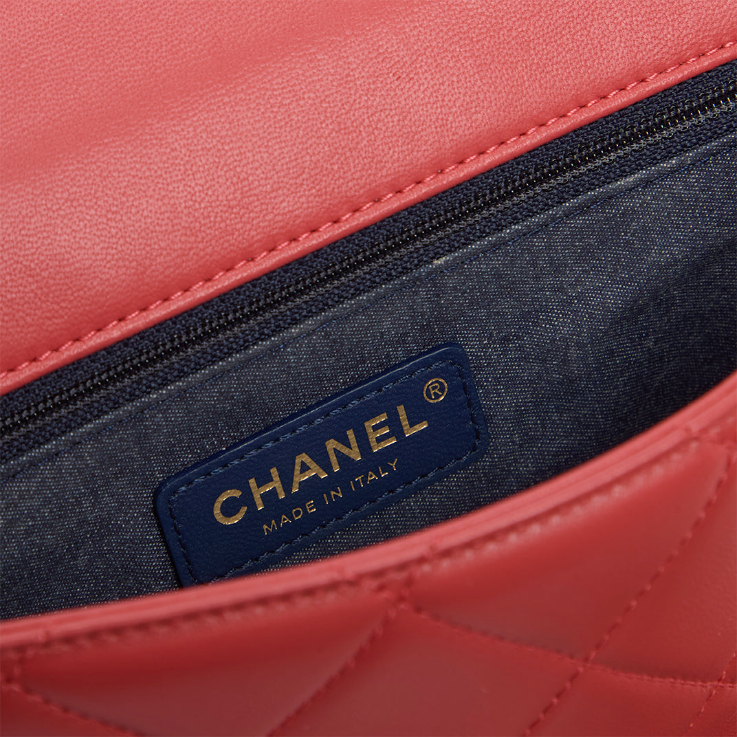 Elegant Chain Single Flap Bag in Coral Lambskin