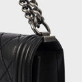 Large Double Stitch Boy Bag in Black Leather