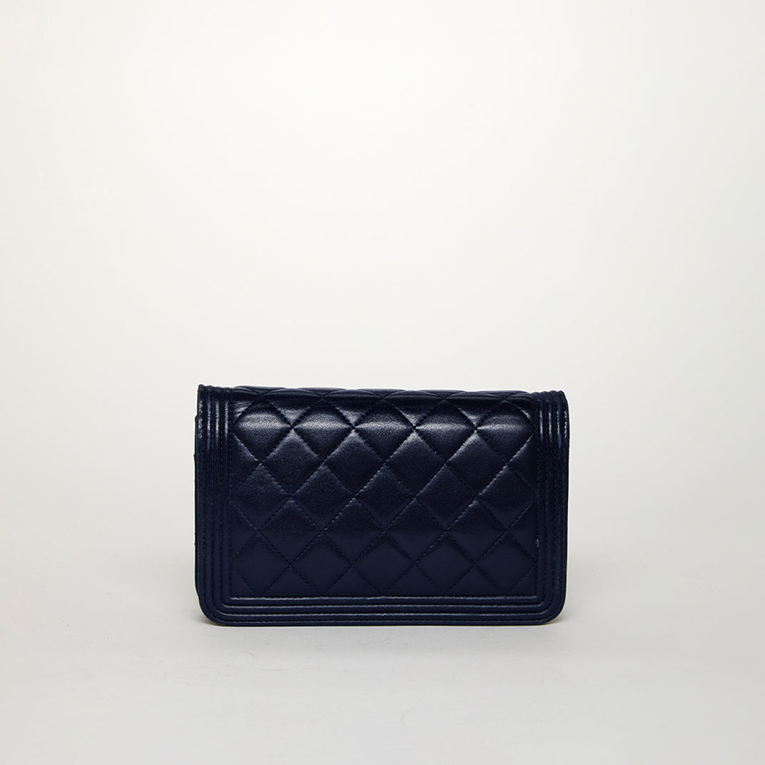 Boy Wallet On Chain in Navy Blue Lambskin Leather