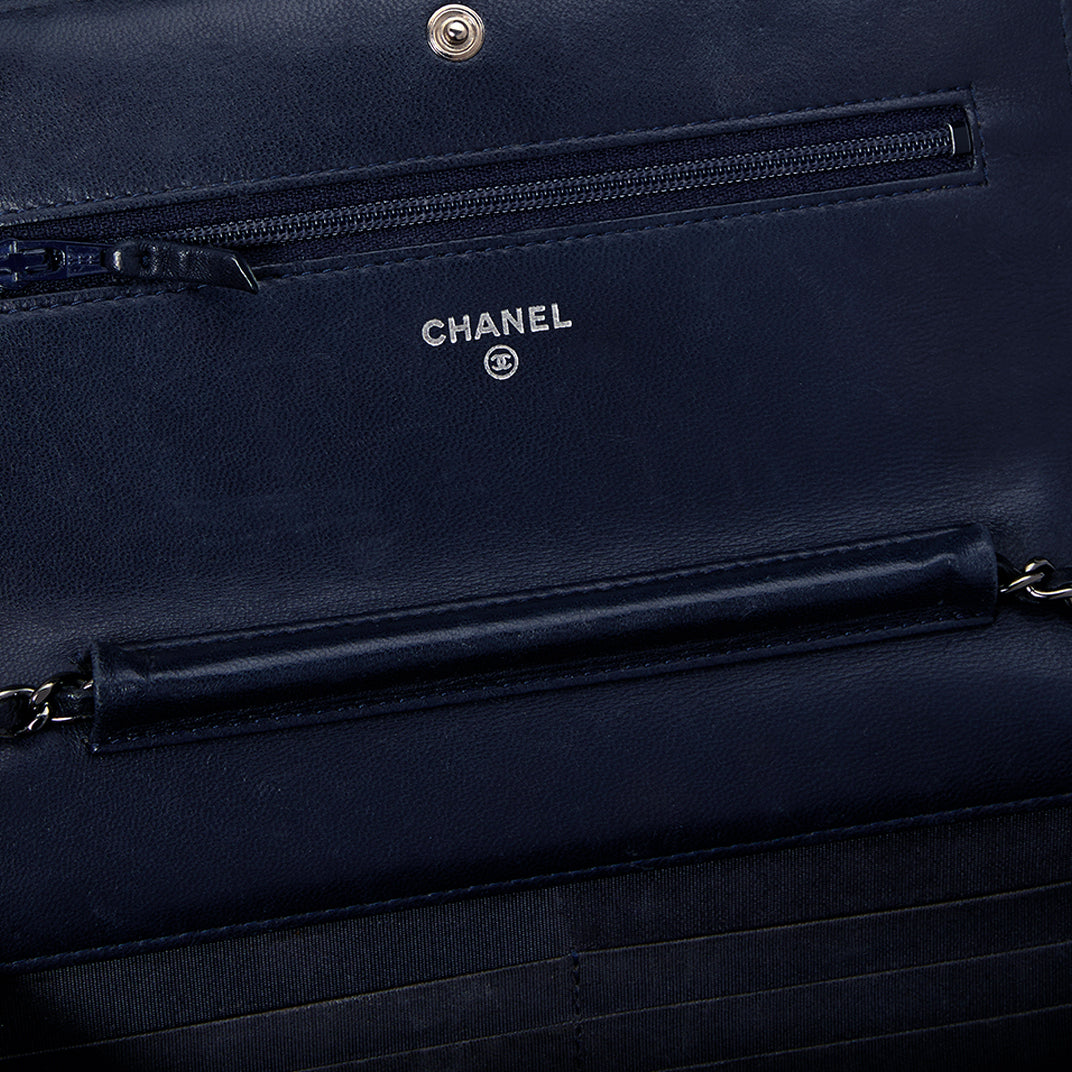 Boy Wallet On Chain in Navy Blue Lambskin Leather