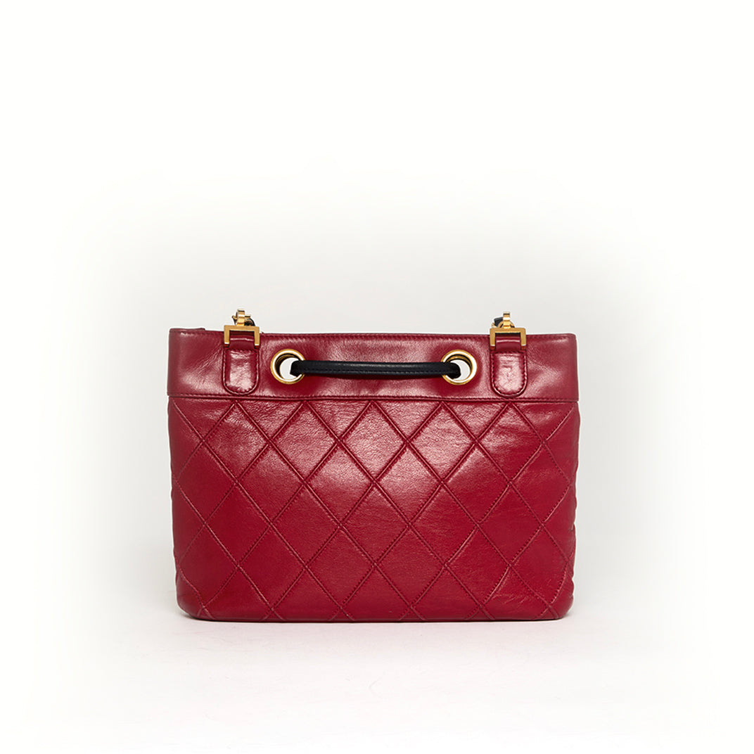CC Bicolour Shoulder Bag in Red Lambskin