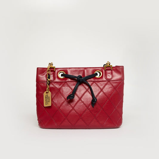 CC Bicolour Shoulder Bag in Red Lambskin