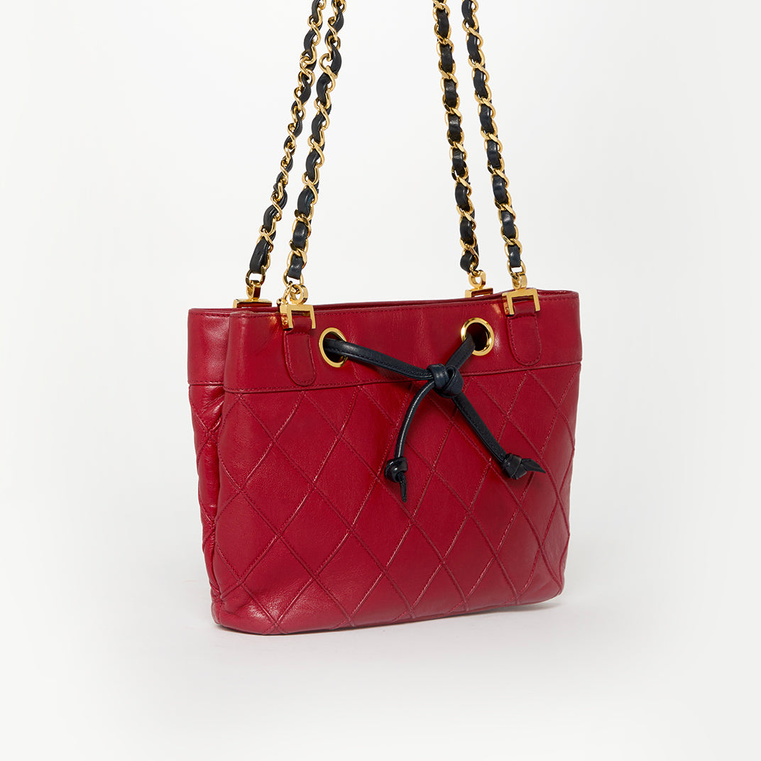 CC Bicolour Shoulder Bag in Red Lambskin