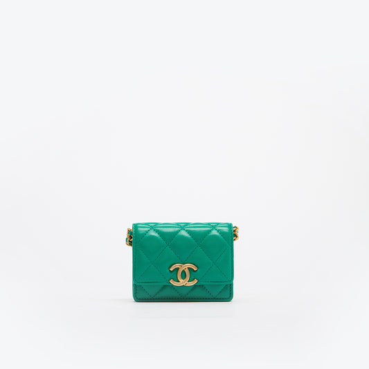 Micro CC Clutch With Chain Crossbody Bag in Green Quilted Lambskin