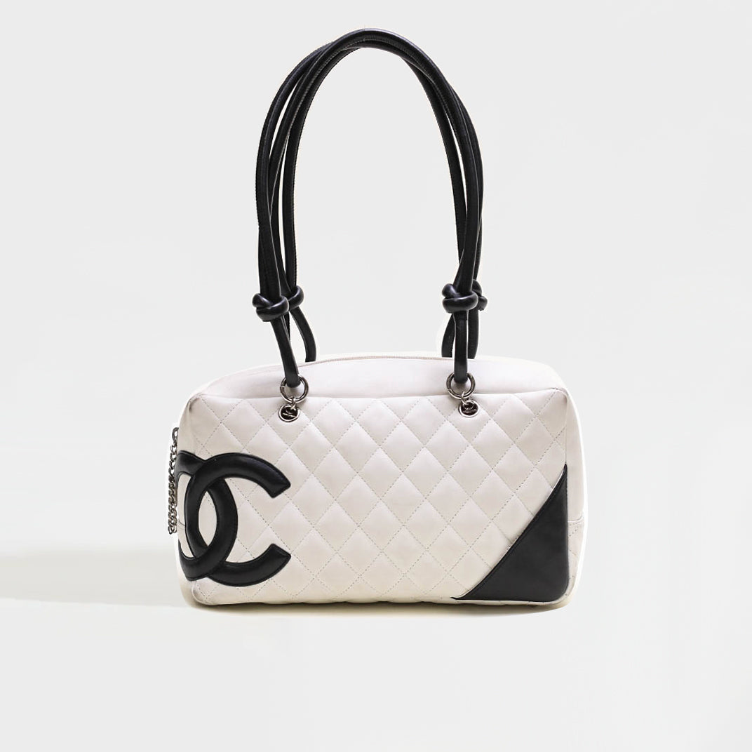 CHANEL Cambon Ligne Bowler Bag in Quilted White Leather 2004-2005 [ReSale]