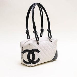 CHANEL Cambon Ligne Bowler Bag in Quilted White Leather 2004-2005 [ReSale]