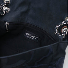 Load image into Gallery viewer, CHANEL Camelia Canvas Single Flap Double Chain Bag in Black with White Leather Trim 2008 - 2009 [ReSale]