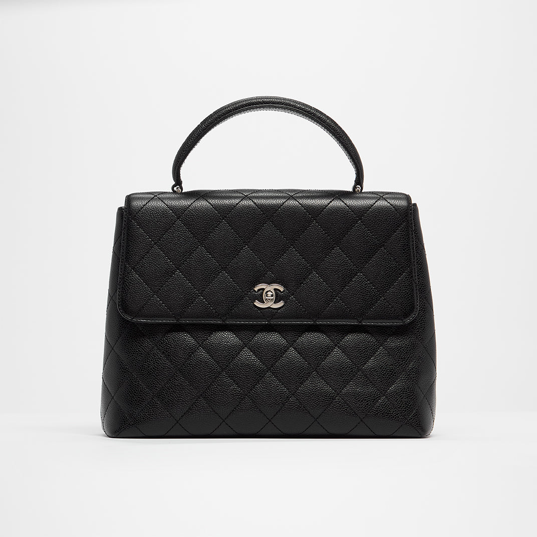 Kelly Top Handle Bag in Black Caviar Leather