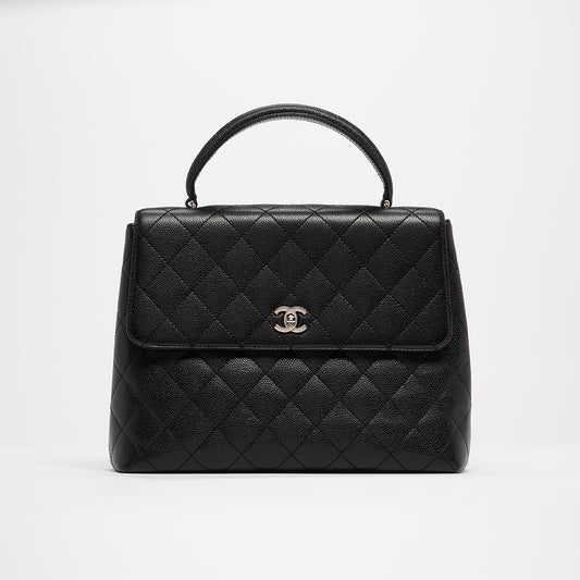 Kelly Top Handle Bag in Black Caviar Leather