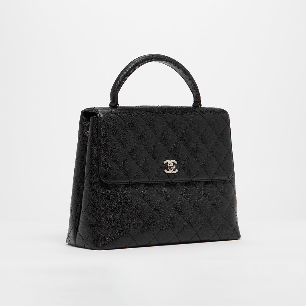 Kelly Top Handle Bag in Black Caviar Leather