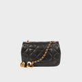 Heart Charms Mini Flap Bag in Black Calfskin
