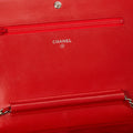 Diamond CC Wallet on Chain in Red Lambskin Leather
