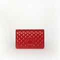 Diamond CC Wallet on Chain in Red Lambskin Leather