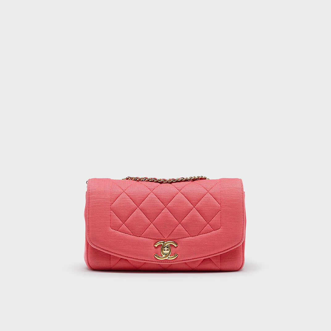 Rare Diana Single Flap Shoulder Bag in Coral Jersey 2014-2015 [ReSale]
