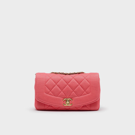 Rare Diana Single Flap Shoulder Bag in Coral Jersey 2014-2015 [ReSale]